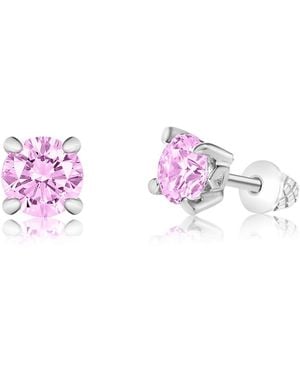 Chanteur /girl/october Crystal White Gold Palladium Plating Screwstud Earring - Pink