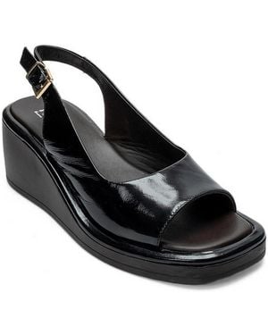 Forever & Always Shoes Forever And Always Shoes Orlena Leather Platform Wedge Sandal - Black