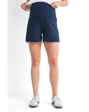 Hello Miss Maternity Ribbed Lounge Shorts - Blue