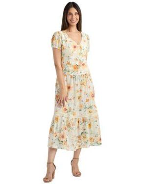 Bcx Textured V Neck Top Skirt Set - Metallic