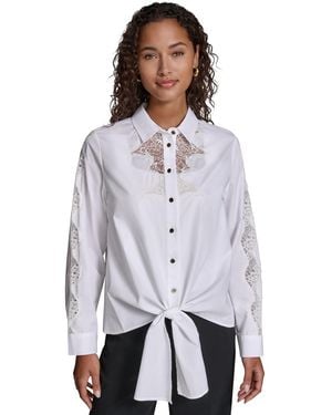 KARL LAGERFELD Cotton Poplin Button-front Blouse - White