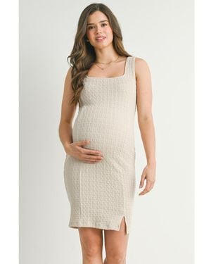 Hello Miss Maternity Bodycon Jacquard Sleeveless Square-neck Dress - White