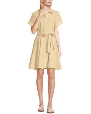 Lands' End Linen Blend Button Front Dress - Natural