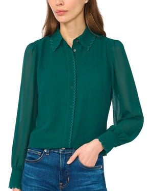 Cece Scallop-trim Long-sleeve Chiffon Blouse - Green