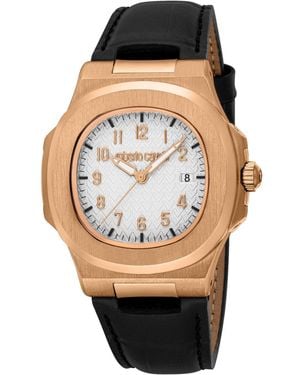 Roberto Cavalli Quartz Ardito Black Leather Strap Watch - Gray
