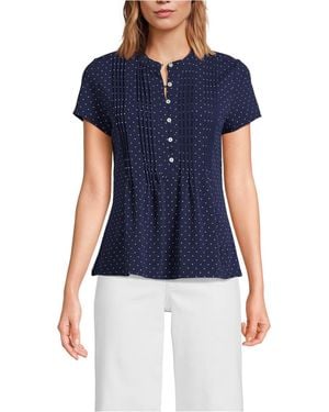 Lands' End Lightweight Jersey Button Pintuck Top - Blue