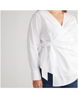 UNIVERSAL STANDARD Beacon Stretch Poplin Wrap Shirt - White