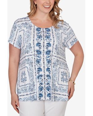Ruby Rd. Plus Size Bandana Print Knit T-shirt - Blue