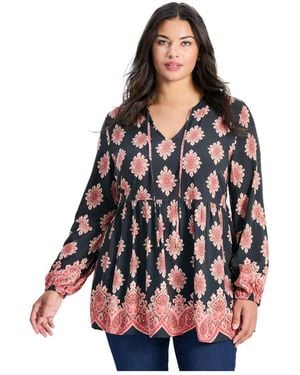 Avenue Plus Size Mara Blouson Sleeve Tunic - White