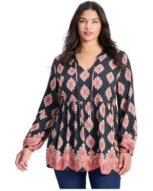 Avenue Plus Size Mara Blouson Sleeve Tunic - White