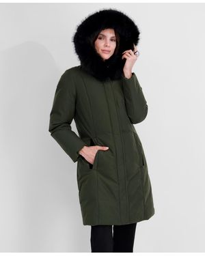 Tahari Velvet Bibbed Faux-fur Hooded Puffer Coat - Green
