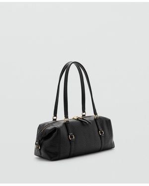 Mango Lottab Faux Leather Metallic Details Shoulder Bag - Black