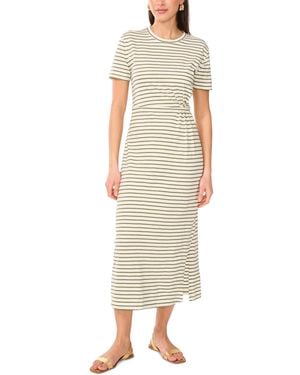 Vince Camuto Cotton Striped Ruched Midi Dress - Natural