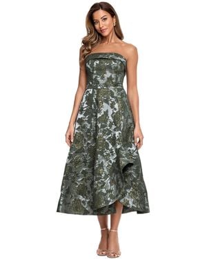 Xscape Strapless Brocade Asymmetrical Hem Midi Dress - Green