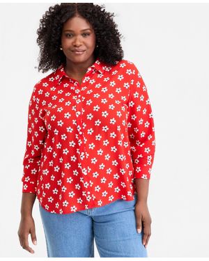 On 34th Trendy Plus Size Printed Collared Button-front Shirt