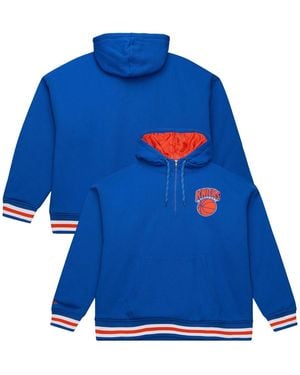 Mitchell & Ness Mitchell Ness New York Knicks Throw It Back Quilted Fleece Quarter-zip Hoodie - Blue