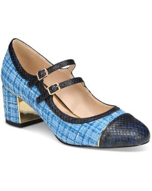 THINGS II COME Mela Luxurious Round-toe Mary-jane Block-heel Pumps - Blue