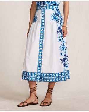 Lands' End Poplin Border Print Midi Skirt - Blue