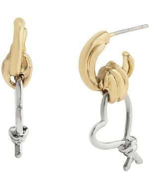 Steve Madden Two Tone Heart Knot Charm huggie Earrings - White