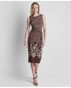 DKNY Sleeveless Side Knot Midi Dress - Brown