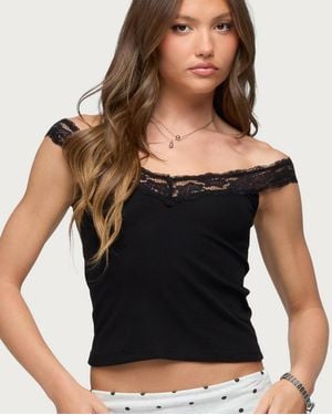 Edikted Freyah Lacey Off Shoulder Top - Black
