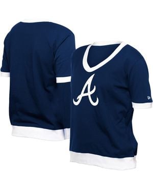 KTZ Atlanta Braves Game Day Rhinestone V-neck T-shirt - Blue