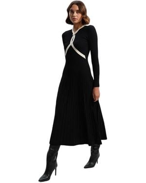 Karen Millen Rib Knit Trim Full Skirt Midi Dress - Black