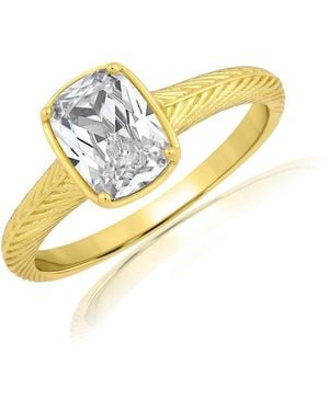 Simona Elegant Radiant-cut Solitaire Cz Designed Band Ring - Metallic
