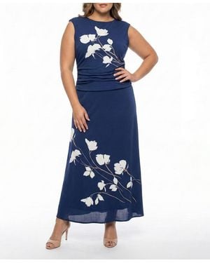 Taylor Plus Size Cap-sleeve Printed Dress - Blue