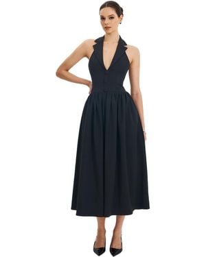Miss Circle Delaney Lapel Halter Midi A-line Dress - Blue