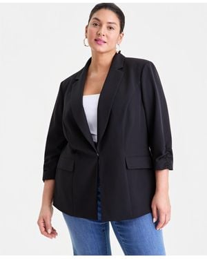 INC International Concepts Plus Size Kiss-front 3/4-sleeve Blazer - Black