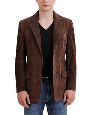 BGSD Men Grant 2-button Suede Leather Blazer - Brown