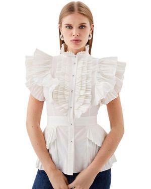 Karen Millen Sleeveless Pleated Ruffle Blouse - White
