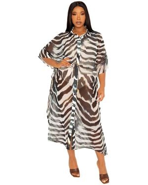 Buxom Couture Plus Size Print Shirtdress Cover Up - White