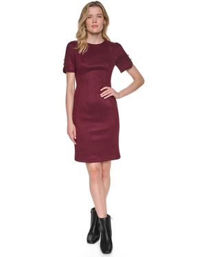 DKNY Short-sleeve Faux Suede Sheath Dress - Red