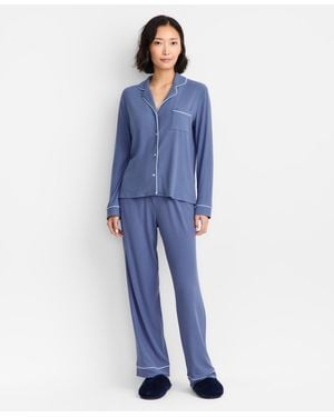 State Of Day 2-pc. Packaged Ribbed Notched-collar Pajamas Set Xs-3x - Blue