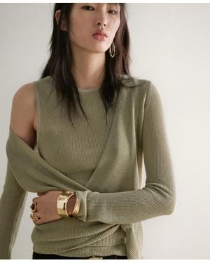 Mango Bow Knitted Cardigan - Green
