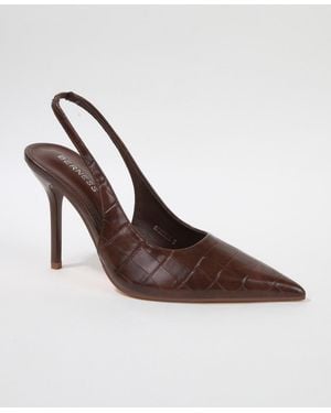 BERNESS Carmine Croco-embossed Slingback Stiletto Pumps - Brown