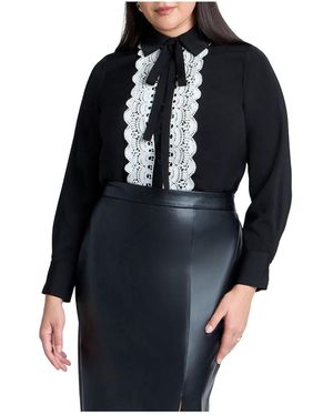 Eloquii Collared Shirt With Lace-trimmed Placket - Blue