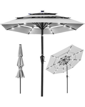 Best Choice Products 10ft 3-tier Solar Patio Umbrella W/ 24 Led Lights - Metallic