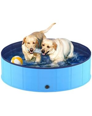 Aronkl Foldable Dog Pool Collapsible Hard Plastic Portable Bath Tub For Pets Dogs Cats Wading Indoor Outdoor - Blue