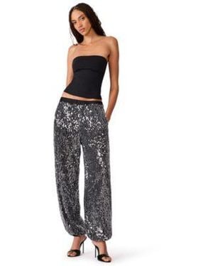 Steve Madden Sequin Strapless Bomber Jacket Balloon Leg Pants 2 Piece Set - Blue