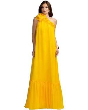 Mac Duggal One Shoulder Chiffon Gown - Yellow