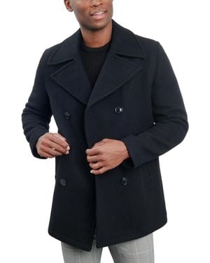 London Fog Men Double-breasted Wool Blend Peacoat - Blue