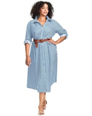 Avenue Plus Size Leona Stripe Shirtdress With Belt - Blue