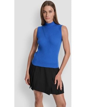 DKNY Mock Neck Sleeveless Mock Neck Knit Top - Blue