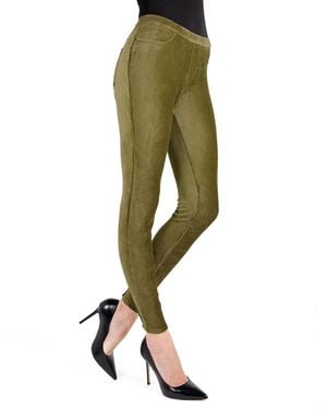 Memoi Thin Ribbed Stretch Corduroy leggings - Green