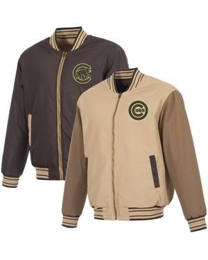 JH Design Tan/brown Chicago Cubs Reversible Canvas Full-zip Jacket