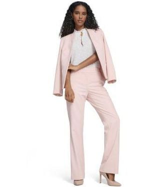 Tommy Hilfiger Collarless Open Front Jacket Solid Bootcut Trouser Pants Clip Dot Ruffle Popover Top - Pink