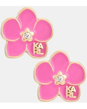 KARL LAGERFELD Glass Stone Orchid Stud Earrings - Pink